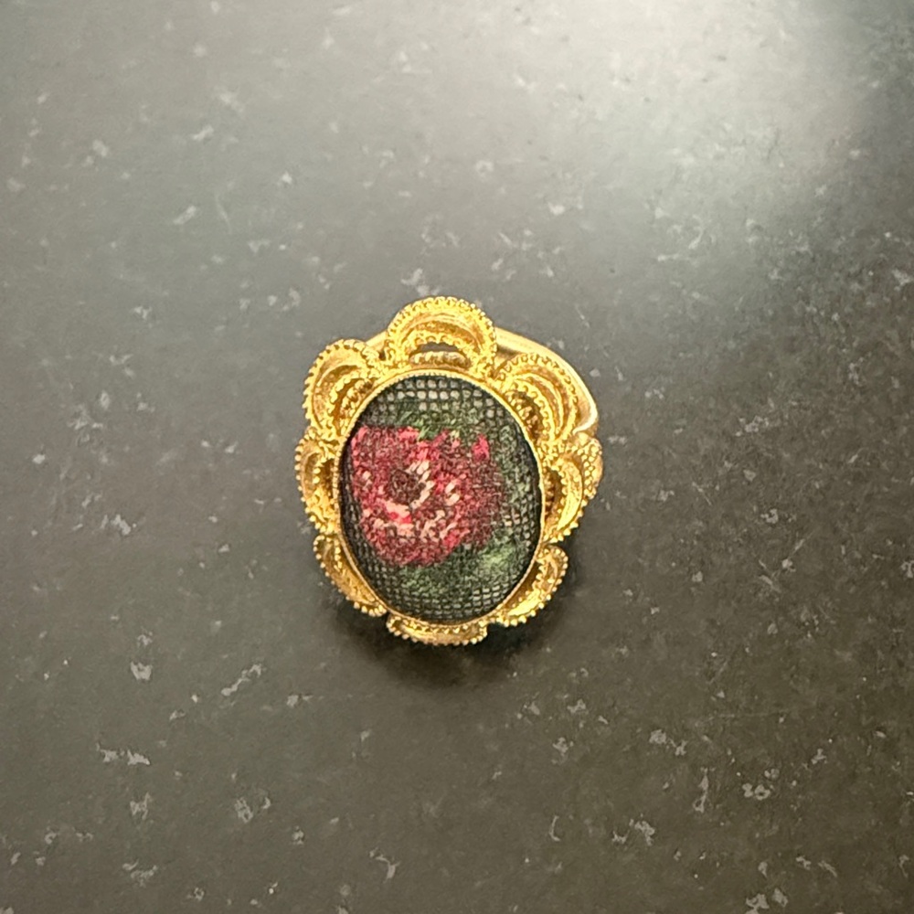 Vintage Victorian Floral Embroidered Ring